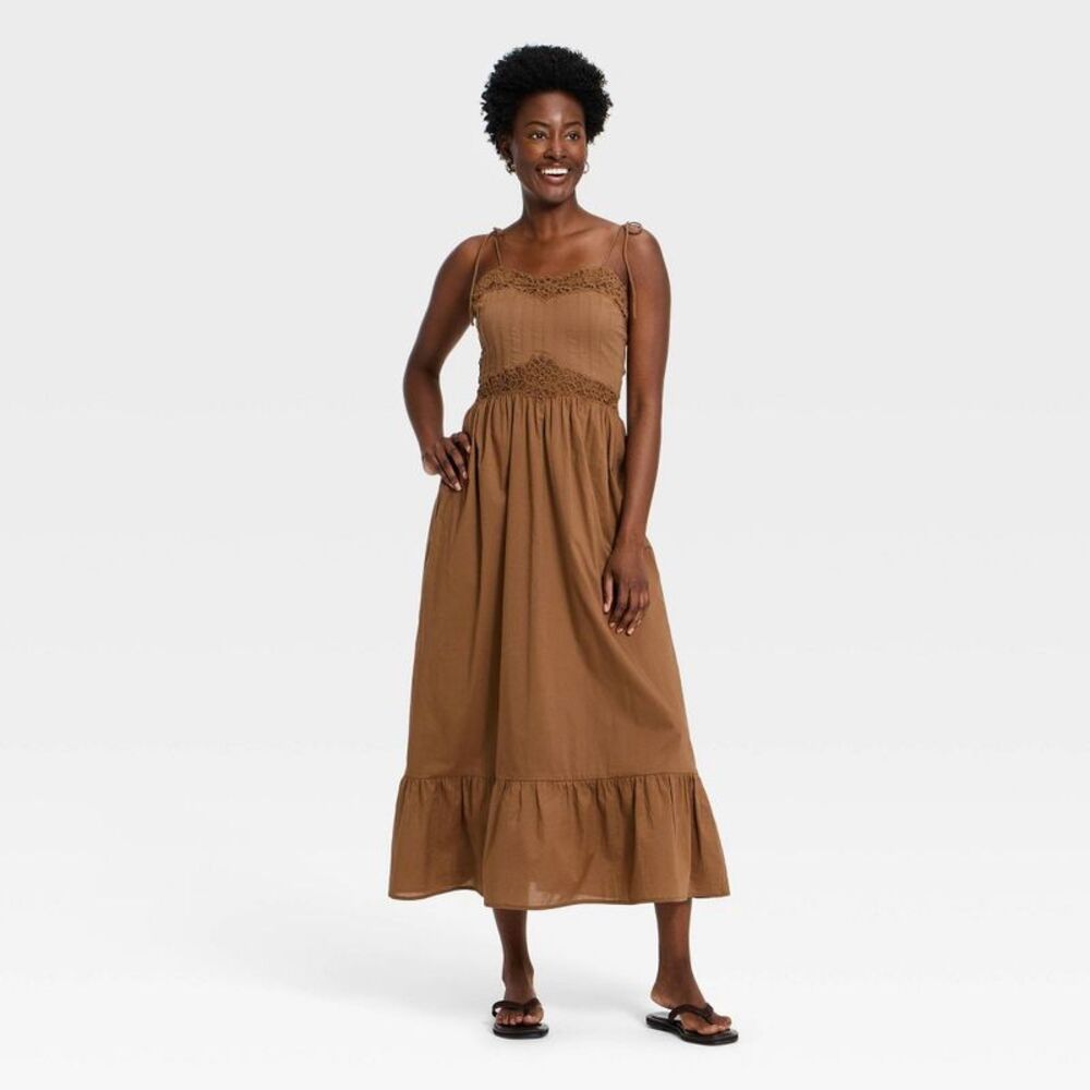 Women's Lace Cami Midi A-Line Dress - Universal Thread Brown S